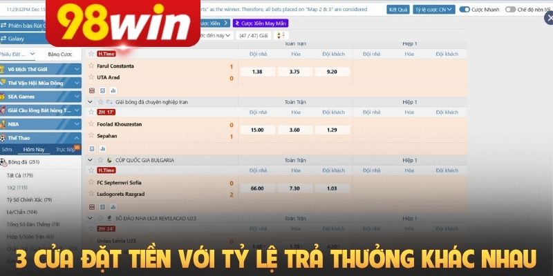 3 cửa đặt tiền với tỷ lệ trả thưởng khác nhau